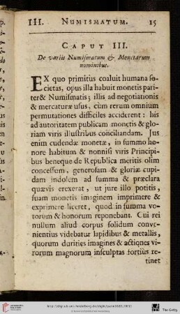 Caput III: De variis Numismatum & Monstarum nominibus
