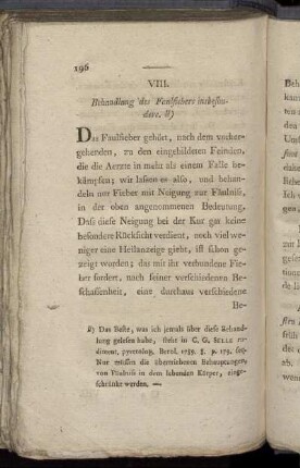 VIII. Behandlung des Faulfiebers insbesondere.