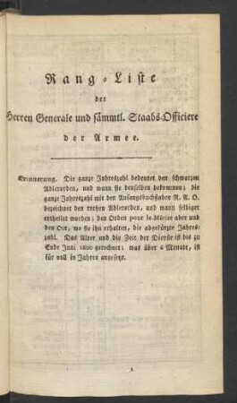 Rang-Liste der Herren Generale und sämmtl. Staabs-Officiere der Armee