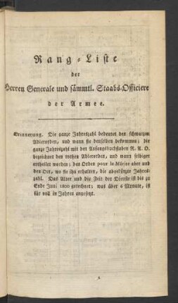Rang-Liste der Herren Generale und sämmtl. Staabs-Officiere der Armee