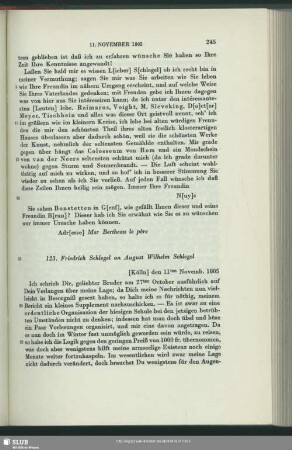 Friedrich von Schlegel an August Wilhelm von Schlegel, Köln, 11.11.1805