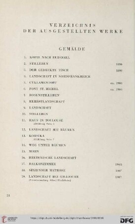 Gemälde (Nr. 1-84)