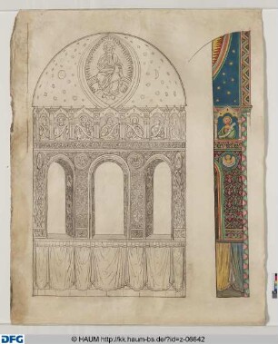 Entwurf für die Restaurationen und Ausmalungen im Braunschweiger Dom: "Chorapsis mit Majestas Domini und Kirchenvätern"