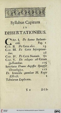 Syllabus capitum in dissertationibus