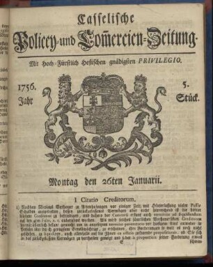 5. Stueck, Montag den 26ten Januarii 1756