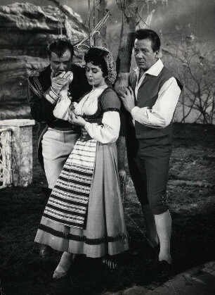 Der Liebestrank, Lothar Ostenburg, Stina Britta Melander, Rudolf Schock [ vielleicht Februar 1962 bei der Fernsehfilmaufnahme - prüfen]