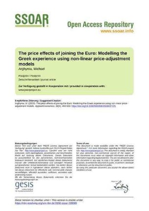 The price effects of joining the Euro: 
Modelling the Greek experience using non-linear price-adjustment models
