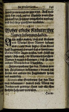 13. Woher etliche Kräuter ihre Namen bekommen haben.