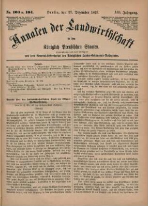 No. 103 u. 104. Berlin, den 27. Dezember 1873. XIII. Jahrgang.