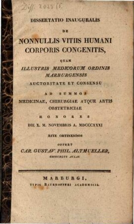 Diss. inaug. de nonnullis vitiis humani corporis congenitis