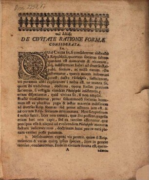 Disputatio Politica De Civitate Ratione Formae Considerata