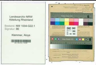 Entnazifizierung Aloys Klemmer , geb. 02.07.1889 (Chemotechniker)