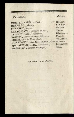 Personnages. Acteurs.