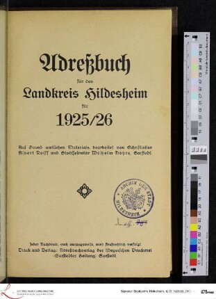 1925/26: [1925/26] Adreßbuch für den Landkreis Hildesheim : für 1925/26