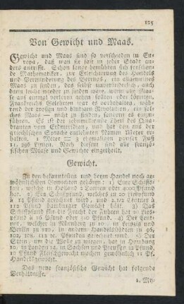 Von Gewicht und Maas.