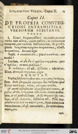 Caput II: De propia constructione intransitiva verborum Substantivorum
