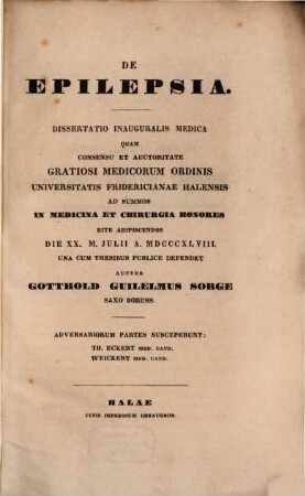 De epilepsia : dissertatio inauguralis medica
