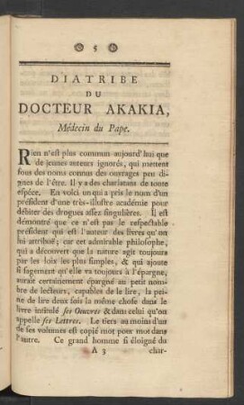 Diatribe Du Docteur Akakia Médecin du Pape