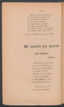 Mi madre ya murió : (Un sueño). Canción
