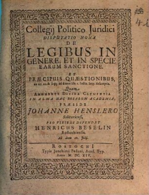 Collegium politico-iuridicum, Disc. VIIII.. De legibus