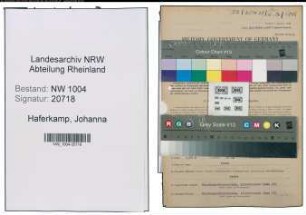 Entnazifizierung Johanna Haferkamp , geb. 18.12.1899 (Sekretaerin)