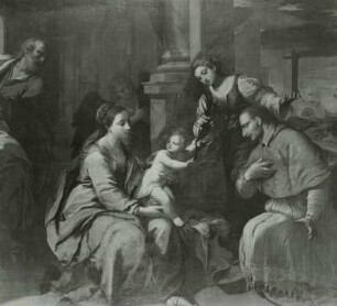 Die heilige Familie mit der heiligen Barbara und dem heiligen Borromäus