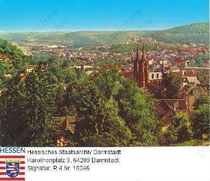 Marburg/Lahn, Gesamtansicht mit Elisabethkirche vom Schlossberg aus