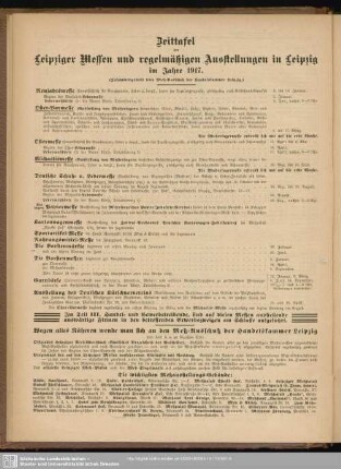 Zeittafel der Leipziger Messen und regelmäßigen Ausstellungen in Leipzig im Jahre 1917