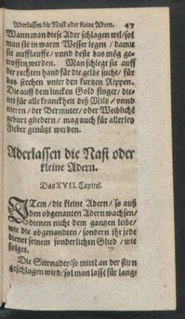 Aderlassen die Nast oder kleine Adern. Das XVII. Capitel.