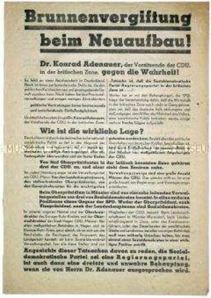 Propagandaflugblatt der SPD zu den Kommunalwahlen 1946 mit scharfer Polemik gegen Adenauer