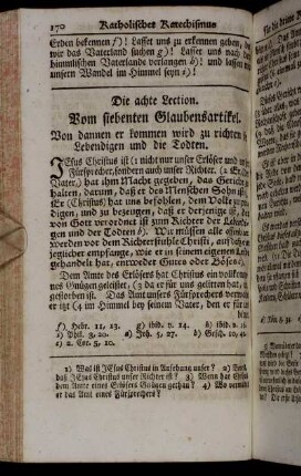 Die achte Lection. Vom siebenten Glaubensartikel. - Die dreyzehnte Lection. Vom zwölften Glaubensartikel.