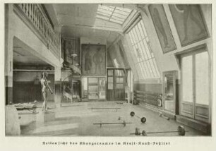 Dresden. Kraftkunst. Institut für Körperausbildung und Erziehung. Übungsraum : Dresden. Kraftkunst. Institut für Körperausbildung und Erziehung. Teilansicht des Übungsraumes im Kraft-Kunst-Institut. Abbildung Seite 511 aus: Die Schönheit : mit Bildern geschmückte Zeitschrift für Kunst und Leben. 17. 1921. Dresden: SLUB 23.8.6416-17.1921