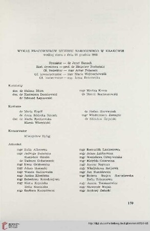 Wykaz pracowników Muzeum Narodowego w Krakowie według stanu z dnia 31 grudnia 1965