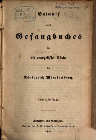 Entwurf eines Gesangbuches für die evangelische Kirche im Königreich Württemberg