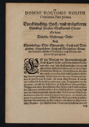 Domini Doctoris Wolffii Orationis Pars prima.