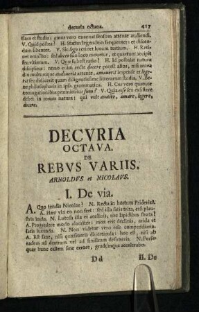 Decuria Octava de Rebus Variis