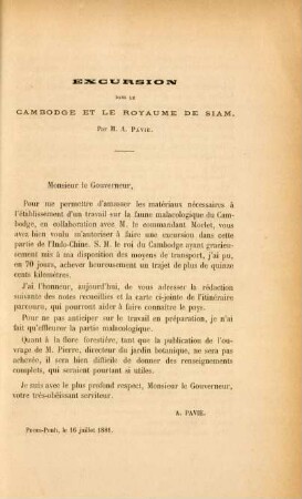 Excursion dans le Cambodge et le royaume de Siam, par M. A. Pavie