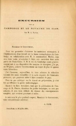 Excursion dans le Cambodge et le royaume de Siam, par M. A. Pavie
