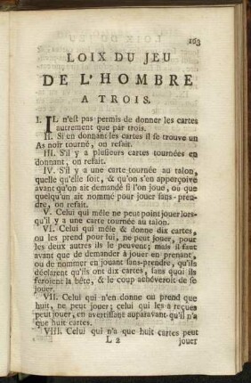 Loix du Jeu de L´Hombre a Trois.