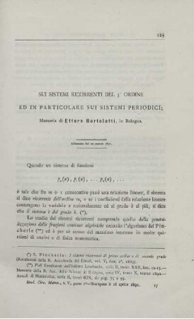 Sui sistemi ricorrenti del 3 ordine ed in particolare sui sistemi periodici