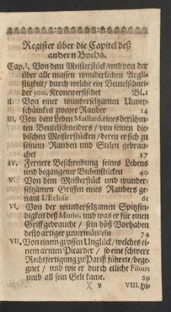 Register über die Capitel deß andern Buchs.