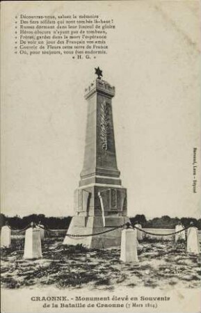 Craonne. - Monument élevé en Souvenir de la Bataille de Craonne (7 Mars 1814)