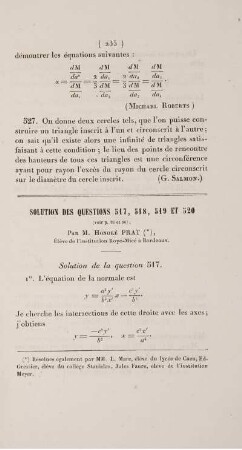 Solution des questions 517, 518, 519 et 520.