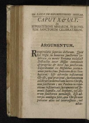 Caput X. & Ult. De Superstitione Missarum, In Honorem Sanctorum Celebratarum.