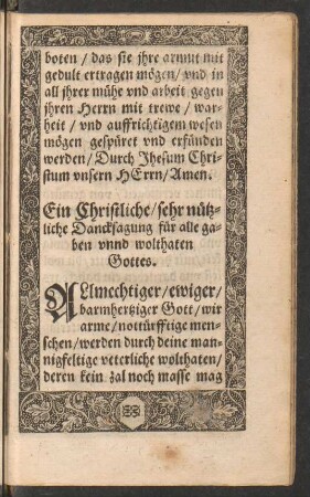 Ein Christliche/ sehr nützliche Dancksagung für alle gaben unnd wolthaten Gottes.