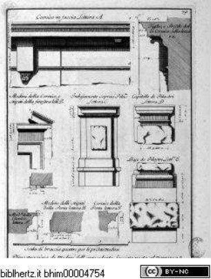 Studio d'architettura civile sopra gli ornamenti di porte, e finestre colle misure, piante, modini, e profili, tratte da alcune fabbriche insigni di Firenze erette col disegno dè più celebri architetti / opera misurata, disegnata, e intagliata da Ferdinando Ruggieri architetto, sotto gli auspici dell' A. R. di Gio. Gastone I. Granduca di Toscana, Parte Seconde, Firenze 1724, nella Samperia Reale presso Gio: Gaetano Tartini, e Santti Franchi, con Licenza de Superiori.Erdgeschossfenster des Palazzo Scalandroni in Florenz - Studio d'architettura civile, da Ferdinando Ruggieri, Parte seconda, Firenze 1724.