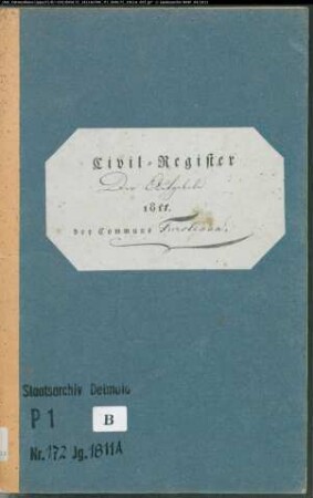 Zivilstandsregister der katholischen Gemeinde Fürstenau, Kreis Höxter (A 1811) (Gemeinde: Katholische Gemeinde Fürstenau)