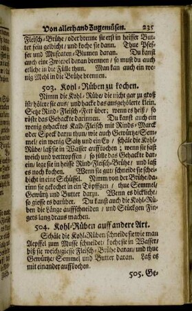504. Kohl-Rüben auff andere Art. - 566. Schoten angeschlagen.