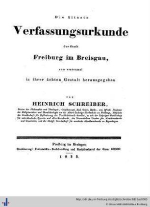 Die älteste Verfassungsurkunde der Stadt Freiburg im Breisgau