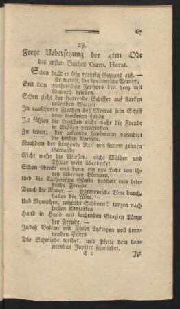 28. Freye Uebersetzung der 4ten Ode des ersten Buches Carm. Horat.